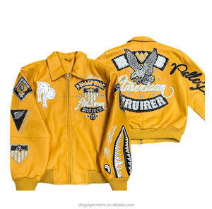 بو الجلود الهيب هوب سترة اسكواش طية صدر السترة سحاب المتابعة مع التصحيح والتطريز وحجر الراين لهجات أسلوب المستعبدين - Product Image 1