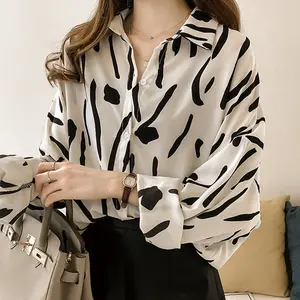 Camicie stampate a maniche lunghe moda primavera donna 2022 nuove camicie larghe coreane alla moda Plus Size Crop Top