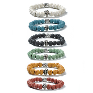 F116 Colorful <strong>Heaven</strong> <strong>and</strong> <strong>Hell</strong> Buddha Head Skull Design lava Rock Customised Bracelet - Product Image 1