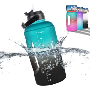 Botellas de agua deportivas sin BPA medio galón/2,2 l/un galón/botellas de agua de 1 galón botella de agua motivacional con logotipo personalizado
