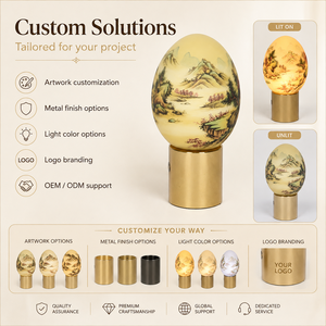 Rechargeable <b>Touch</b> Table <b>Lamp</b> Hand Painted Egg Shape Ambient Light with Gold Metal Base for Bedroom Restaurant Hotel Decor - Product Image 6