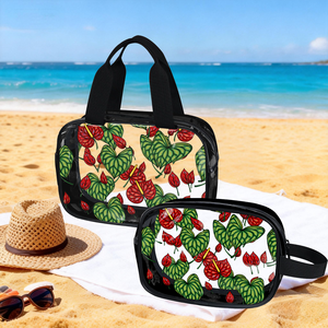 Bolsa de Almacenamiento Personalizada, Juego de 2 Piezas, Diseño de Anturio y Flamenco, Bolsa de Maquillaje Transparente Impermeable de PVC para Mujer - Product Image 1