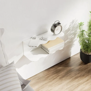 2 Tier Floating Metal <strong>Bedside</strong> <strong>Table</strong> with Storage <strong>Wall</strong> Mounted Nightstand Shelf for Bedroom - Product Image 4