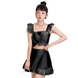 Conjunto de traje de baño de dos piezas para mujer, sin tirantes, de secado rápido, negro y verde, traje de baño para adultos para vacaciones en aguas termales - Product Image 3