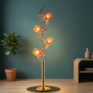 Lámpara de Pie LED E26 de Hierro Forjado con Diseño Floral, Pantalla de Cristal Rosa con Forma de Flor, Lámpara de Pie Moderna y Clásica con Intensidad Regulable para Dormitorio - Product Image 3