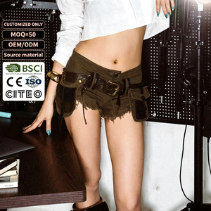 Shorts Cargo Vintage Personalizados para Mujer, Cintura Baja, Borde Deshilachado, Bolsillos Decorativos, Shorts de Moda, Ropa Personalizada OEM ODM - Product Image 1