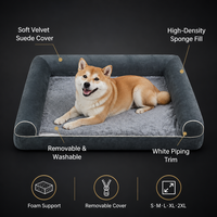 Canapé-lit pour chien en velours avec rebord sur 3 côtés, intérieur en polaire à poils longs, rembourrage orthopédique en éponge, lavable, antidérapant, 6 tailles, 5