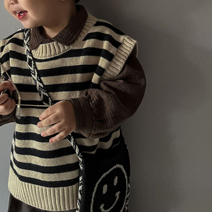 Vêtements d'automne en tricot de coton pour enfants, gilet sans manches rayé, <span class=keywords><strong>pull</strong></span> pour garçons et filles, nouveau <span class=keywords><strong>pull</strong></span> en coton à col en V - Product Image 6