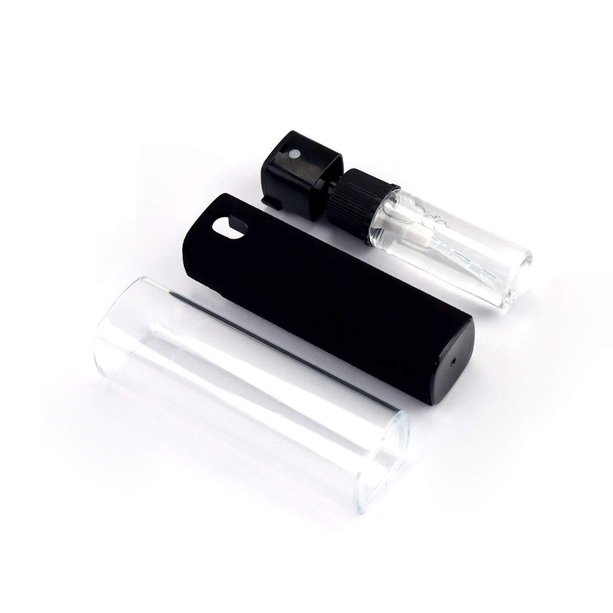 Limpiador en aerosol y toallita ovalado de cuero afelpado negro para la carcasa de la PC