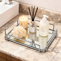Nampan Cermin Logam Berukir Tunggal Elegan Modern untuk Kamar Mandi, Ruang Tamu, Meja Rias, Parfum, Perhiasan, dan Makeup