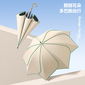 Petal Umbrella For Women 100cm Diameter Sun And Rain Protection Straight Handle Wooden Design - Product Image 5