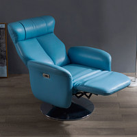 Luxuriöser Moderner Elektrischer Drehbarer Relaxsessel 360 Grad Blauer Leder-Sessel mit Verstellbarer Kopfstütze Wohnzimmer-Sofa