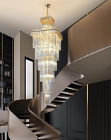 Grand Lustre Suspendu en Cristal à 2 Niveaux, Design Carré Multiples, pour Hôtel, Loft, Appartement, Escalier