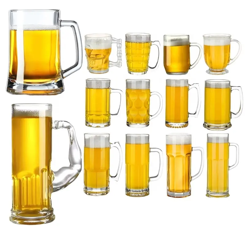 Toptan çoklu stilleri 1L temizle bira bardak klasik özel Logo içme bardakları kolu ile içme kupa bira Stein