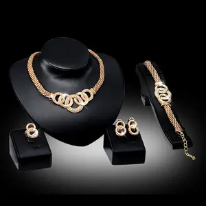 Vòng Tròn Infinity Trang Sức Set Của 4 Vòng Cổ, Vòng Tay, Bông Tai, Nhẫn Có Thể Điều Chỉnh 18K Gold Plated Bead Cổ Áo Tuyên Bố Vòng Cổ