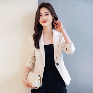 Women's Blazer Blue Solid Color Polyester Anti-Wrinkle Short Style For Petite Women Autumn 2023 - Product Image 3