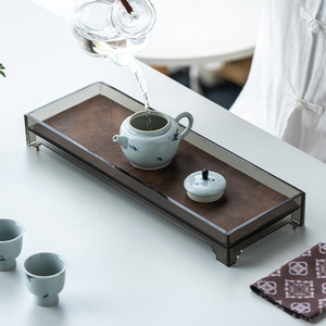Acrylic Dry Brewing Tray With Leather Mat For Kung Fu <b>Tea</b> <b>Set</b> 40x15cm Minimalist Design - Product Image 1