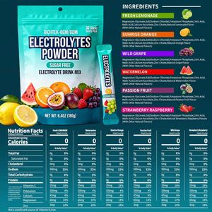 Paquete de 30 Sobres de Electrolitos en Polvo Sin Azúcar, Bebida Electrolítica para Viajes, Paquete de Electrolitos para Hidratación Rápida - Product Image 2