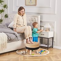 Pouf ottoman repose-pieds avec pieds en bois, fait main en jacinthe d'eau naturelle, pour extérieur, chaise d'appoint pour chambre à coucher