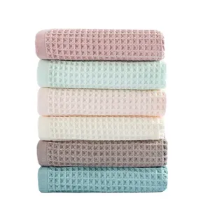 waffle Green Brown Various Color Rectangle Absorbent 70*140 Bathroom 100% Cotton Bath Towel