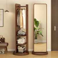Miroir de maquillage à cadre en bois massif rotatif à 360 degrés Miroir rotatif sur pied Miroir de salle de bain rotatif Armoire pleine longueur
