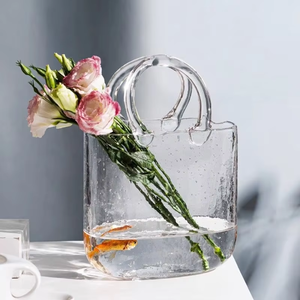 Vase <span class=keywords><strong>en</strong></span> <span class=keywords><strong>verre</strong></span> fait main au design moderne, <span class=keywords><strong>en</strong></span> forme de sac à main à large ouverture, pour fleurs, décoration de table, maison et mariage - Product Image 5