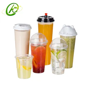 Hot Selling Disposable Custom Printed 12oz 32oz 64oz u Shape Milk Tea Cold Drink Bobble Plastic Cup With lid