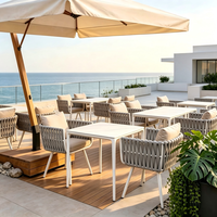 Ensemble de table et chaises en aluminium avec corde tissée en PE, résistant à l'eau, pour l'intérieur et l'extérieur, fabriqué par Sunway Factory, pour restaurant, café, hôtel