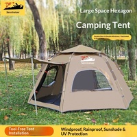 Tente de camping six côtés pliable portable pour l'extérieur, randonnée, résistante à l'eau, épaissie, ensemble complet d'équipement