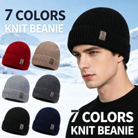 Nouveau bonnet en tricot doublé polaire pour homme, chaud et épais, avec revers côtelé, patch en cuir, pour homme et femme, idéal pour le froid