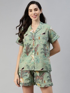 Premium Floral Cotton Pajama Set Handblock Print Sleepwear Women's Nightwear Solid Colour Wholesale Price Available - Product Image 6