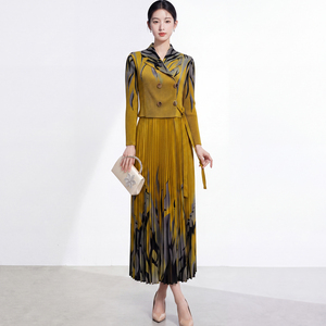 Vestido Formal Elegante de Estilo Vintage con Pliegues y Cuentas Miyake para Mujer, Talla Grande, Estampado Geométrico, Diseño Único, Ropa de Oficina - Product Image 2