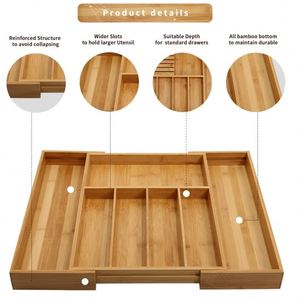 Organisateur de tiroir à couverts en bambou extensible pour cuisine, avec porte-couteaux - Product Image 4