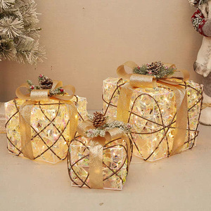 <b>Christmas</b> Light Up Three Piece Gift <b>Box</b> Display Rectangle Decor For <b>Christmas</b> <b>Tree</b> And Scene Setup - Product Image 3