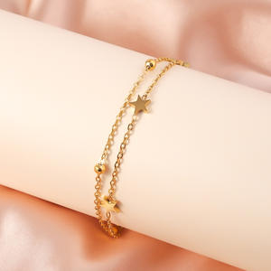 उत्कृष्ट टाइटेनियम स्टील बांगल नई शैली गर्मियों के बिंगल स्टार डबल लेयर ब्रैसलेट 18k सोने के प्लेटेड गहने - Product Image 3