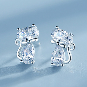 Cute Cat Bow Stud Earrings Sparkling Elegant Women Fashion Jewelry Minimal Daily Wear Gift - Product Image 1