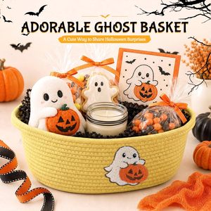 Set di Cesti in Corda di Cotone a Tema Halloween, Contenitore <span class=keywords><strong>Giallo</strong></span> per Caramelle e Regali per Feste di Halloween con Manico - Product Image 1