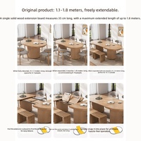 Table à manger extensible convertible de style nordique en bois massif avec bord en chêne, table de cuisine avec banc pliant pour appartement et maison