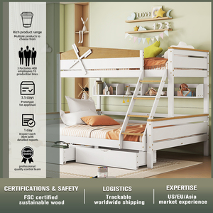<span class=keywords><strong>Lit</strong></span> superposé <span class=keywords><strong>pour</strong></span> enfants en bois massif au design unique avec tiroirs et étagères, montage facile <span class=keywords><strong>pour</strong></span> chambre à coucher, hôtel ou appartement - Product Image 3