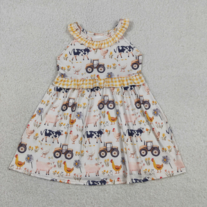 Sibling Baby Girls Pigs Cows Tunic Checked Ruffle Short Farm <b>Clothes</b> Set Rompers - Product Image 4