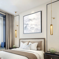 Lampe suspendue LED moderne et luxueuse en laiton, petite, pour chevet de chambre, en fer et acrylique, à ligne longue