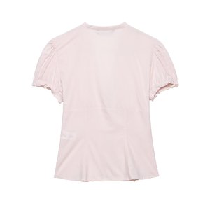 SHENZHU 2026 Nuova <span class=keywords><strong>Camicia</strong></span> Estiva da Donna con Scollo <span class=keywords><strong>a</strong></span> V, <span class=keywords><strong>Maniche</strong></span> <span class=keywords><strong>a</strong></span> Sbuffo e Decorazioni Stratificate, Vestibilità Slim, in Popeline, Manica Corta 4772014 - Product Image 3