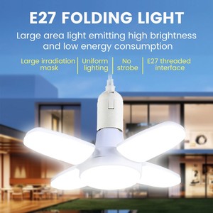E27 Fan Shaped Có Thể Gập Lại Mini Bóng Đèn Ánh Sáng 6500K Sáng Nhà Kho Nhà Để Xe Trần Ánh Sáng 28W LED 4 + 1 Mini Fan Blade Bóng Đèn - Product Image 2