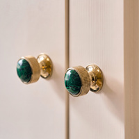 Poignées décoratives pour armoires, boutons en pierre de malachite et cristal, poignées de tiroir H59 en laiton PVD doré, vente en gros