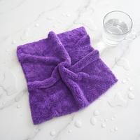 Serviette de nettoyage de voiture carrée en polaire corail avec logo personnalisé, très absorbante, en microfibre sans bords, tissée, pour séchage, lavage et polissage