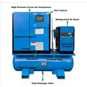 Multifunctionele Luchtcompressor 10hp 15hp 20hp Geïntegreerde Schroefluchtcompressor Met Tank