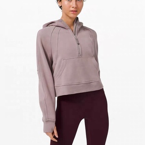 Fábrica de Oem de liso de la mujer jersey de manga larga de las mujeres logotipo mitad <span class=keywords><strong>sudaderas</strong></span> con cremallera - Product Image 1