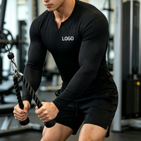 T-shirt à manches longues pour homme avec logo personnalisé, coupe ajustée et haute élasticité, vêtements de fitness pour la course à pied, directement de l'usine