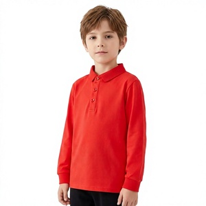 Camisa Polo de Manga Larga para Niños, Color Rojo Sólido, Estilo Casual, 100% Algodón Tejido, Uniforme Escolar, Uso Diario, Hecho en Bangladesh - Product Image 1