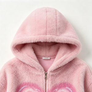 Women's Print Fuzzy Hoodies Wholesale Custom ODM Zip up Cropped Fleece Casual <strong>Hoodie</strong> Jackets - Product Image 3
